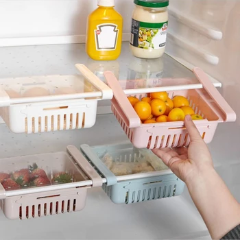

Kitchen Refrigerator Food Organizer Holder Shelf Plastic Drawer Holder Sundries Container Fresh Spacer Layer Storage Rack