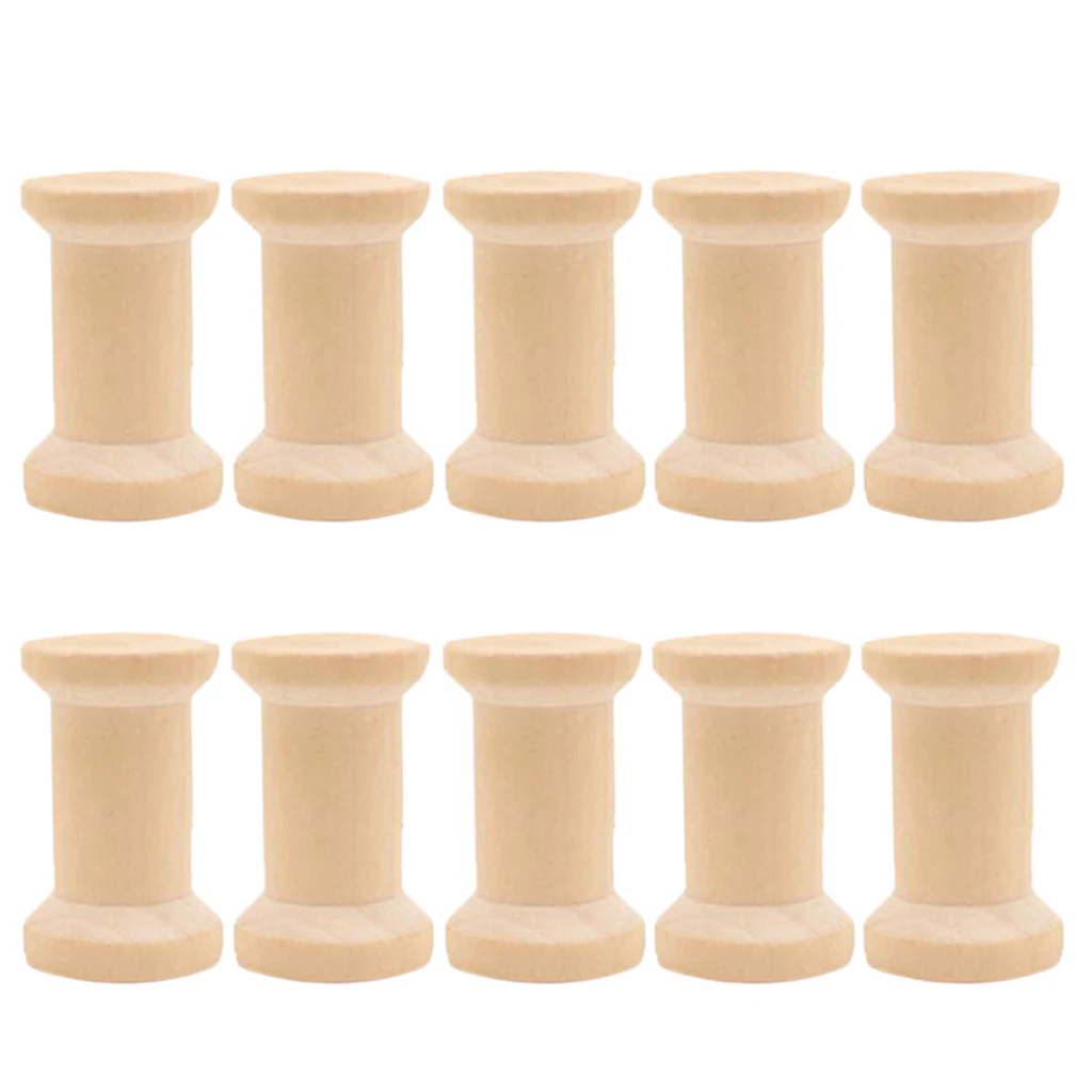 10 Pieces Wooden Spool Unfinished Bobbins Set for Crafts Kids Children Drawing  Toys