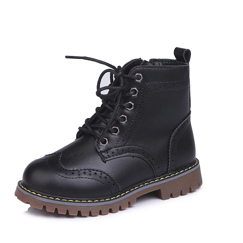 Удобные детские осень-зима из искусственной кожи сапоги Martin для девочек обувь; модная удобная обувь с плюшевой подкладкой; зимние ботинки - Цвет: 2029 Black