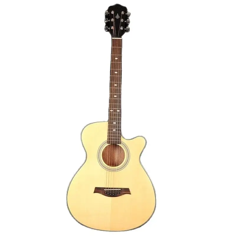 40 inch thin body acousticelectric guitar hickory wood natural color back and side high gloss finish folk guitar with tuner fun