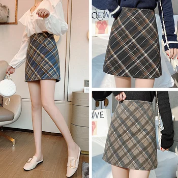 

2020 New Style Versatile Plaid Skirt High-waisted Slimming Casual A- line Skirt Sheath Short Skirt