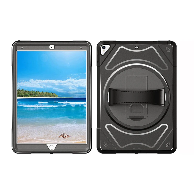 Case For iPad Pro 10.5 2017 Full Body Protection Heavy Duty Rugged Cover with 360 Rotating Leather Hand Strap Kickstand MTL01