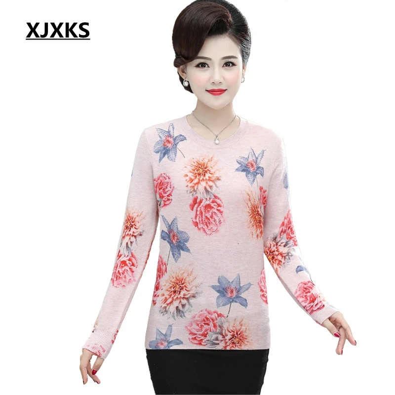 

XJXKS Flower Printed Sweater Women Plus Size Long Sleeve Knitted Oversized Sweaters Autumn Pullover Women Cashmere Jumper