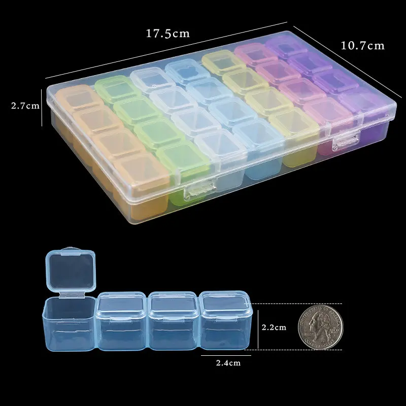 17.5x10.7x2.7CM Rectangle 28 Slots Jewelry Plastic Storage Box Rhinestone Beads Pill Earrings Storage Box Case Container jewelry storage box,jewelry case,jewelry box,storage box,plastic storage case,bead organizer box,jewelry organizer
