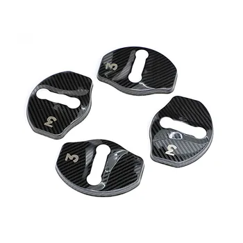 

4Pcs Car Door Lock Protection Cover Cap Trim Sticker For Tesla Model 3 2018 2019 2020 Carbon Black Silver Model3 Door Lock Caps