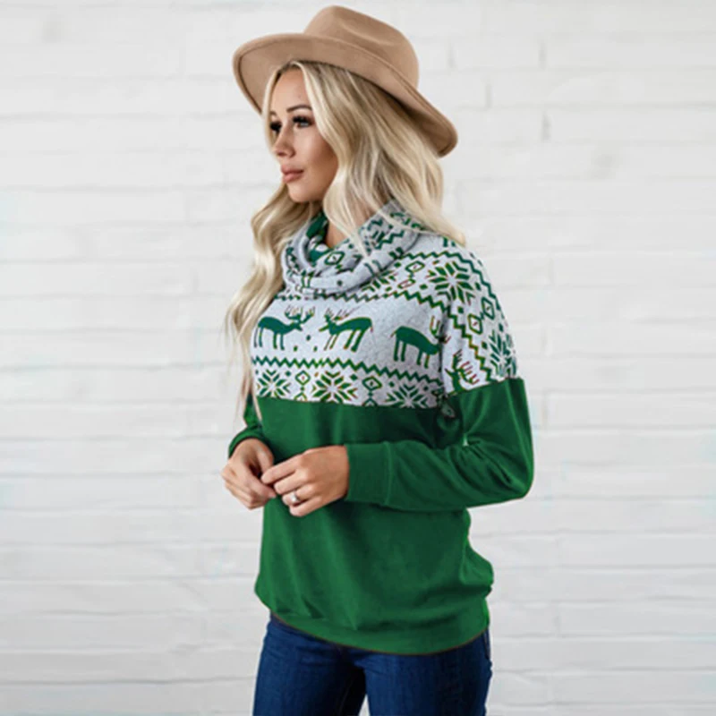Women Winter Hoodies Christmas Sweatshirts Reindeer Printed Long Sleeve Pullover Casual Blouse Top Loose Woman Clothes