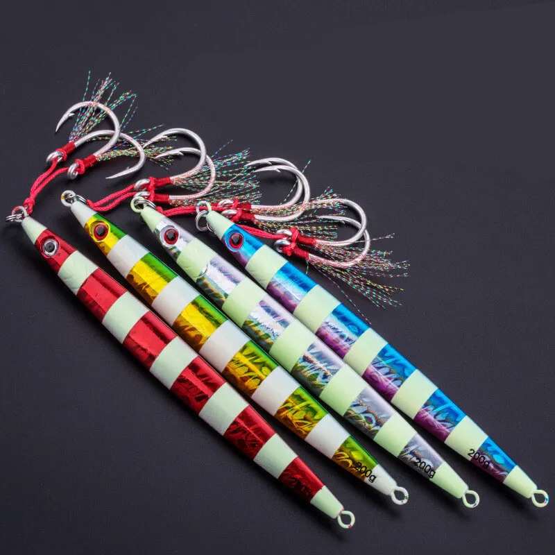 Pesca de Água Glow Metal Gabarito Isca 100g - 150g 200g 250g 300g 400g Salgada Iscas Atum Jigging Jigs 4 Pçs 2 4 pçs glow metal gabarito isca 100g
