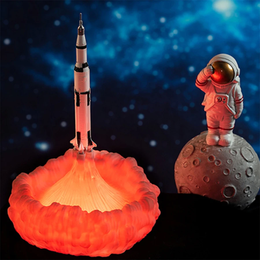 800 mAh 3D Print LED Space Shuttle Lamp Rocket Apollo 5 shuttlecraft USB Rechargeable LED Night Light Bedside Study Desk Decor