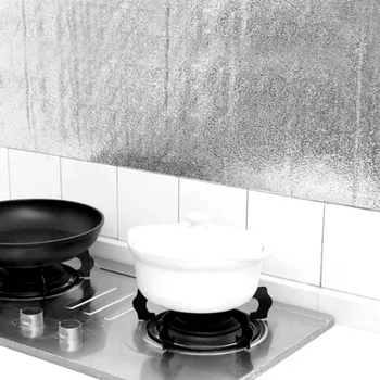 Kitchen Oil Proof Waterproof Sticker Aluminum Foil Stove Cupboard Stickers Self Adhesive Wallpapers