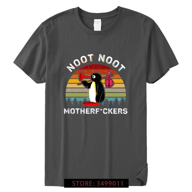 Noot Noot Pingu Retro Funny Tshirts Oversized Aesthetic Ulzzang Cute Graphic Tee Shirt for Men 100 Cotton Camisas Hombre Male T165A-Deepgrey