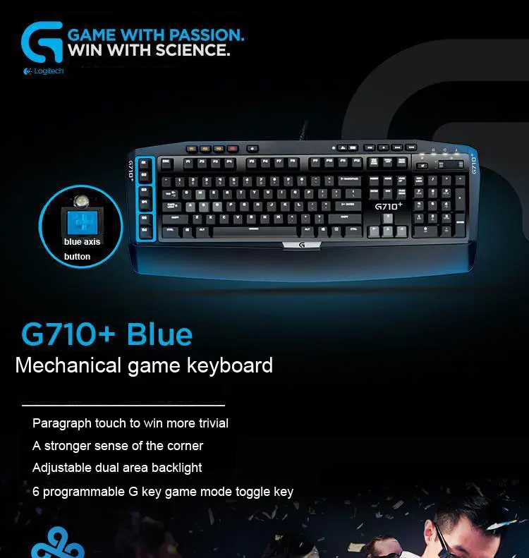 Logitech G710+ синяя Проводная игровая механическая клавиатура со светодиодной подсветкой Эргономичный программируемый Keybord