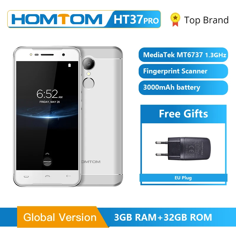 HOMTOM HT37 Pro смартфон 4G двойной динамик MTK6737 5 0 дюймов HD Android 7 3 ГБ + 32 Гб 13 МП 3000 мАч