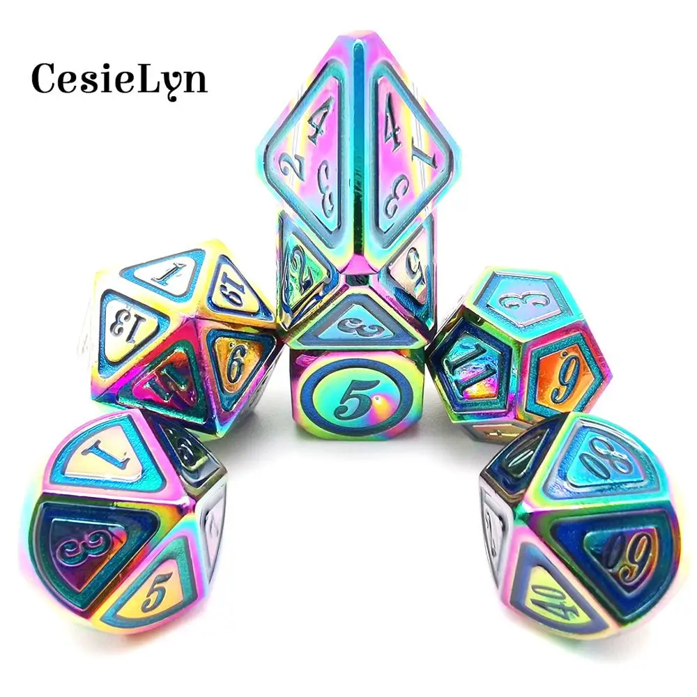 Набор радужных Металлических Кубиков DnD RPG MTG игральные кости многогранные dados