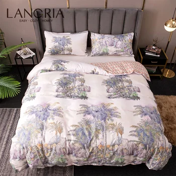 

LANGRIA Soft Lightweight Bedding Sets Duvet Cover Sets Pillowcase Sets 2/3 Pcs Bed Sets Coral Coconut tree Printed 7 Sizes Home