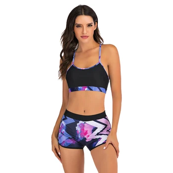 

2020 New Scoop Neck Swimwear Floral Patchwork Swimsuit Strappy Bathing Suit S-2XL Girl Backless Beachwear Pullover Bikini Set