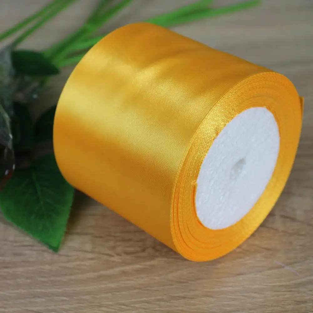 Золотой 25 ярдов/рулон 80 мм шелковые атласные ленты Свадебные ремни стула DIY Искусственные розы цветы день рождения упаковка подарок украшение - Цвет: Золотой