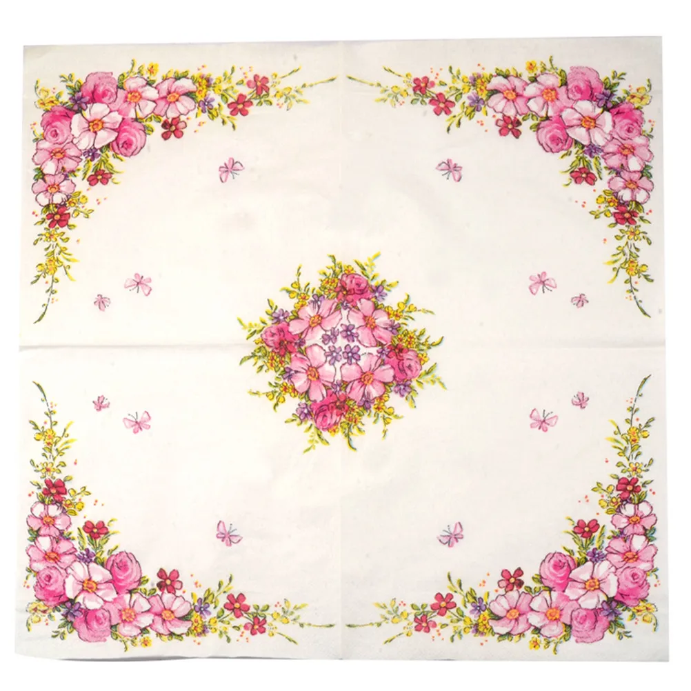20pcs/pack Pink Flowers Beauty Design Paper Napkins Cafe & Party Tableware Tissue Napkins Decoupage Decoration Paper 33cm*33cm paper napkins,tissue paper decoration