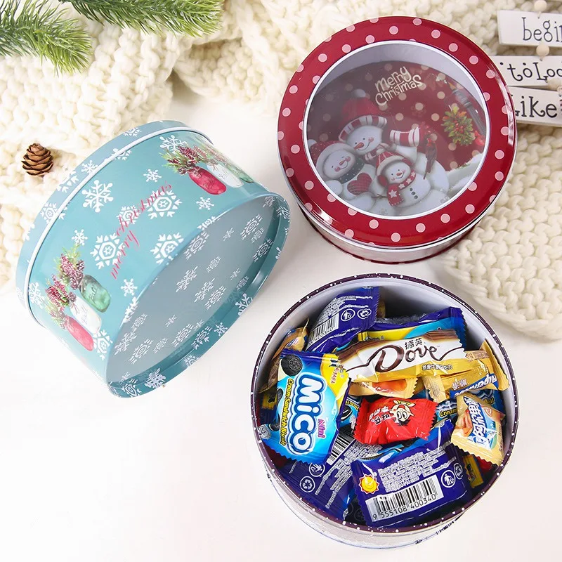 Metal Round Christmas Gift Box Christmas Decorative Jar Cookie Candy Tins Home Storage Containers Festival Gifts Decoration Sto