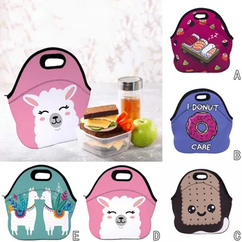 

Customized Soft Neoprene Lunch Bag Thermal Insulated Handbags Tree Oil Prints Food Totes Waterproof Cooler Portable Pouch