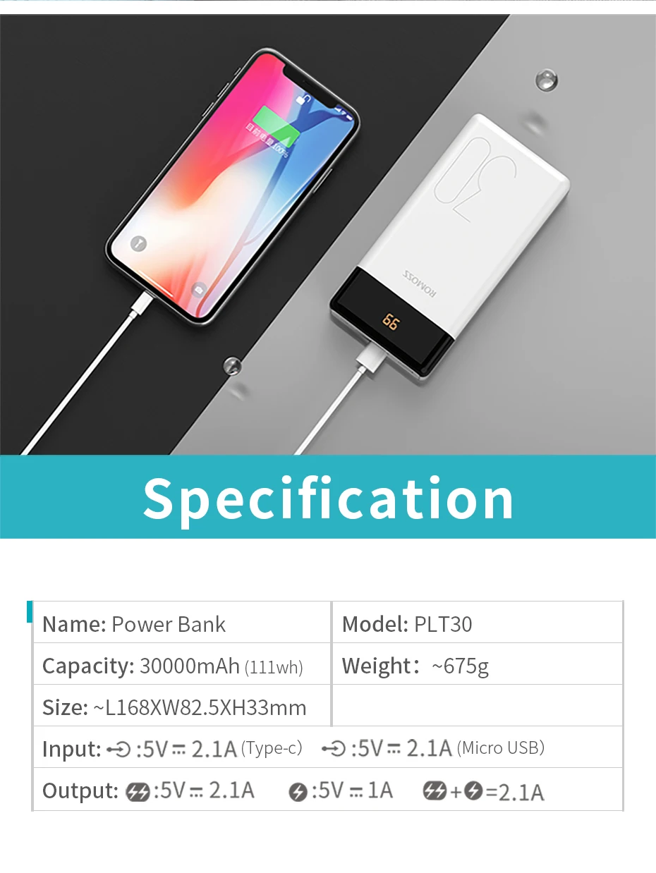 ROMOSS LT30 внешний аккумулятор 30000 мАч usb type C 30000 мАч Внешний аккумулятор зарядное устройство для iPhone 11 для Xiaomi повербанк