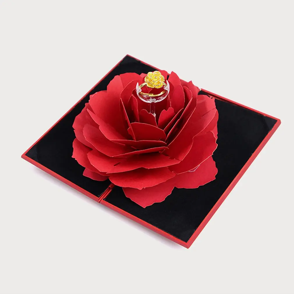 3D Elegant Rings Box Wedding Engagement Ring Rose Flower Gift Boxes For Jewelry Display Storage Holder Decor