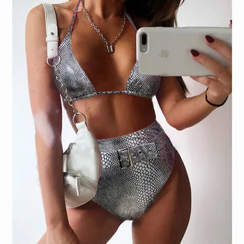 

High Waist Bikini Sexy Biquini Belted Bikini Set Black Swimming Suit For Women Bathing Snake Swimsuit Female Swimwear Women Suit