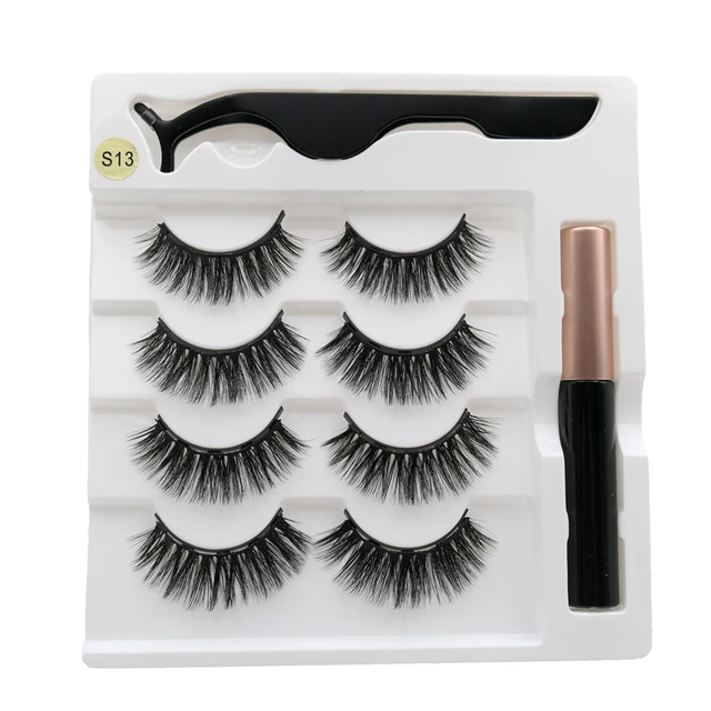4 pairs of magnetic eyelashes natural soft magnet eyelashes natural magnetic eyeliner makeup mink eyelashes set tool S13