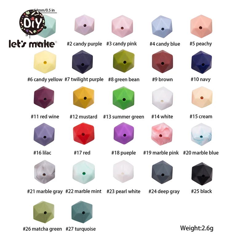 Let's make Silicone Multi-faceted beads 50pcs 14mm Candy Color Beads Baby Safe DIY Can Chew Nursing Necklace Baby Teether