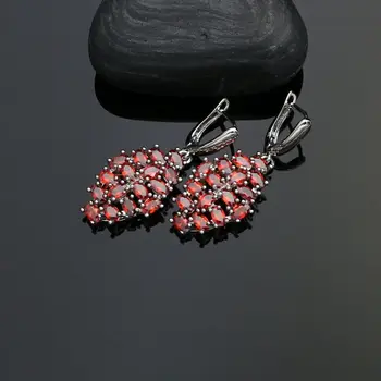 Sweet 925 الفضة مجوهرات الزفاف مجموعات للنساء حجر أحمر مكعب أقراط مرصعة بحجر الزركون/قلادة/قلادة/حلقة/سوار 3