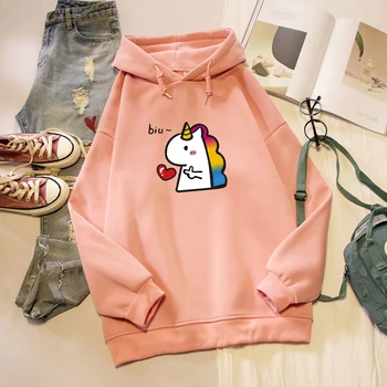 

Winter Kpop Sweatshirts Ladies Kawaii Hooded Jacket Cute Woman Sweatshirt Amp Pullovers Oversize Unicorn Print Long Sleeve