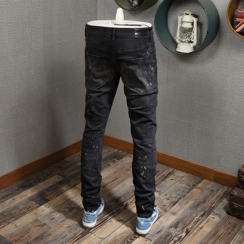 Fashion Streetwear Men Jeans Black 