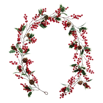 

6.23FT Red Berry Christmas Garland with Pine Cone Garland Artificial Garland Garden Gate Home Decoration for New Year