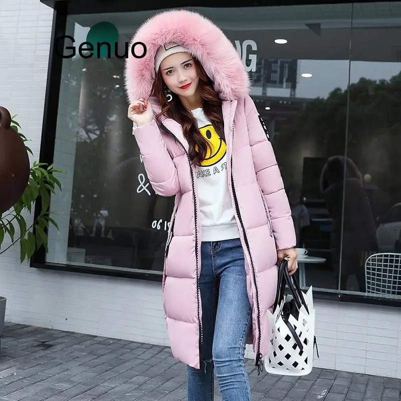 Winter Jacket Women High Quality Coat Female Long Slim Solid Color Female Jackets Zip Fur Collar Women Jacket