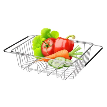 

Stainless Steel Adjustable Sink Dish Drying Rack Fruit Vegetable Drain Rack Home Multipurpose Kitchen Storage Basket Organizer