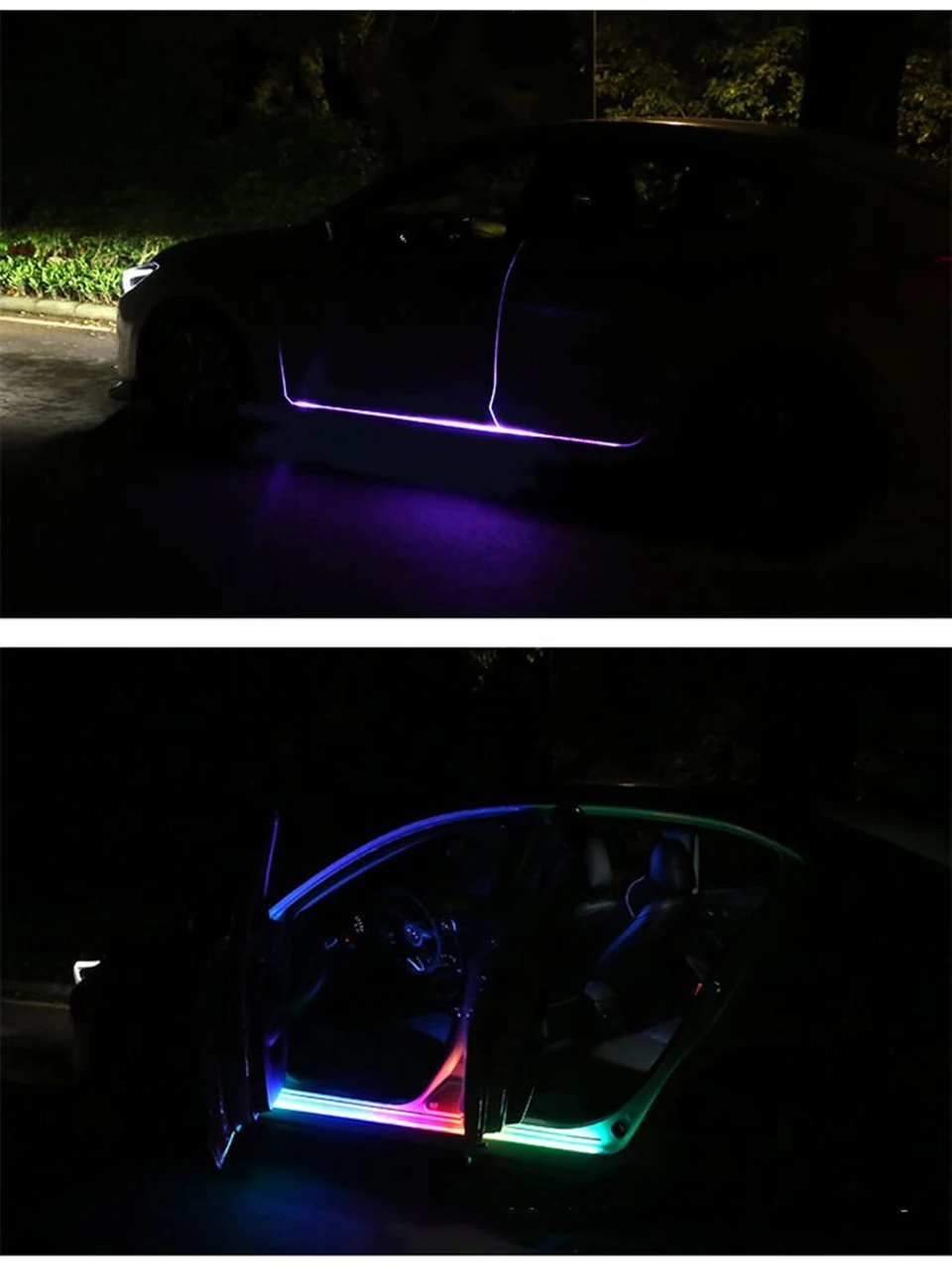Новинка RGB Автомобильная гибкая светодиодная лента декоративная атмосферная лампа автомобильная Боковая дверь атмосферный светильник Авто неоновый светильник комплект Автомобильный светильник