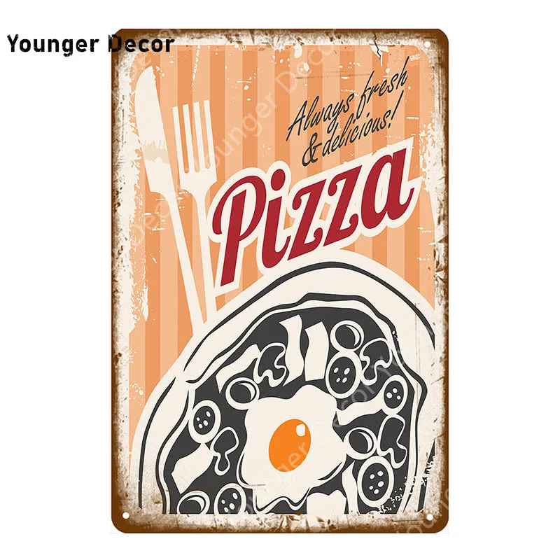 Итальянский Нью-йоркский стиль пицца плакат ретро свежий попкорн настенные украшения металлические знаки кухонное украшение для дома винтажные таблички YI-147