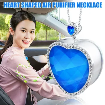 

Mini Portable Air Necklace Air Purifier Heart Shape Blue Crystal Freshner for Adult Kid DC112