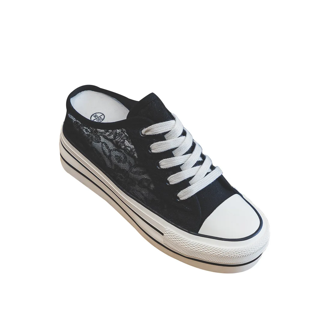 New Summer Fashion Lace Breathable Casual Canvas Shoes Women's Slip-on Shoes Inner Increased Mesh Platform Woman Sneakers