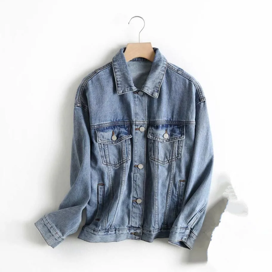 

2020 Spring Autumn Women Denim Jacket Boyfriend Oversized Loose Jackets Female Blue Casual Jeans Coat r2461