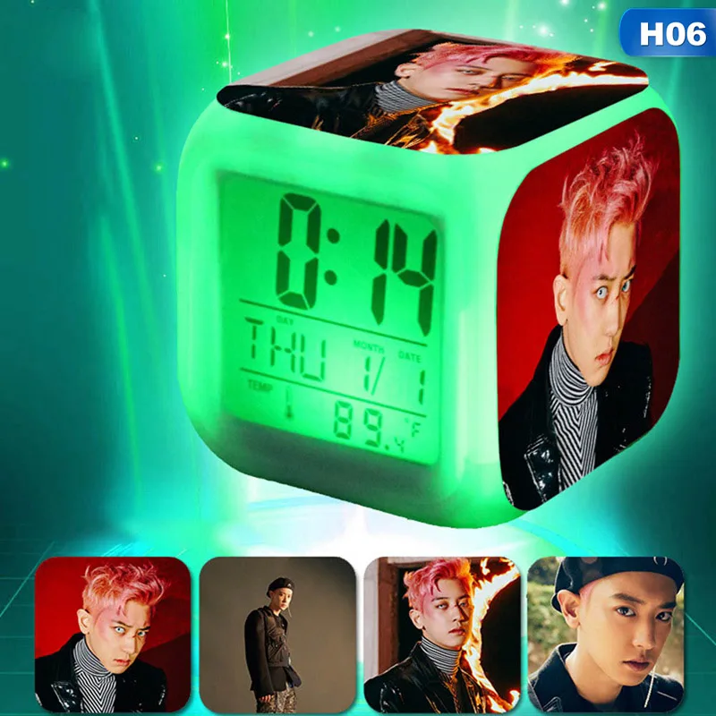H06 Kpop EXO альбом OBSESSION Будильник 7 цветов меняющийся Ночной светильник светодиодный цифровой будильник студенческие настольные часы - Цвет: H06