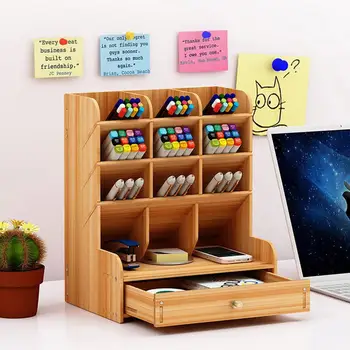

Multi-function Wooden Desk Organizer Multi-Functional DIY Pen Holder Box Desktop Stationary Home Office Supply Storage Rack