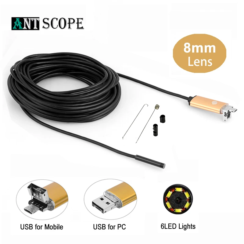 Antscope HD USB андроид эндоскоп камера Золотая змея трубка 10 м компьютер Android телефоны 8 мм usb-бороскоп эндоскопическая камера 40