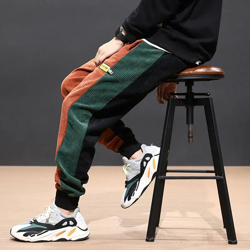 80% OFF Autumn Winter Fashion Men Jeans Loose Fit Spliced Designer Casual Corduroy Cargo Pants Harem Trousers Hip Hop Joggers Pants Men