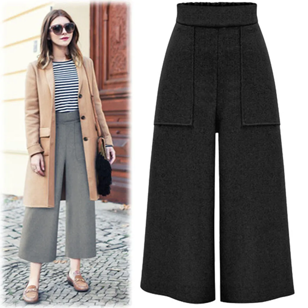

New Fashion Womens Winter Straight Leg Trouser Pant Casual Wide Leg Pants with Pockets Wholesale Free Ship брюки женские Z4