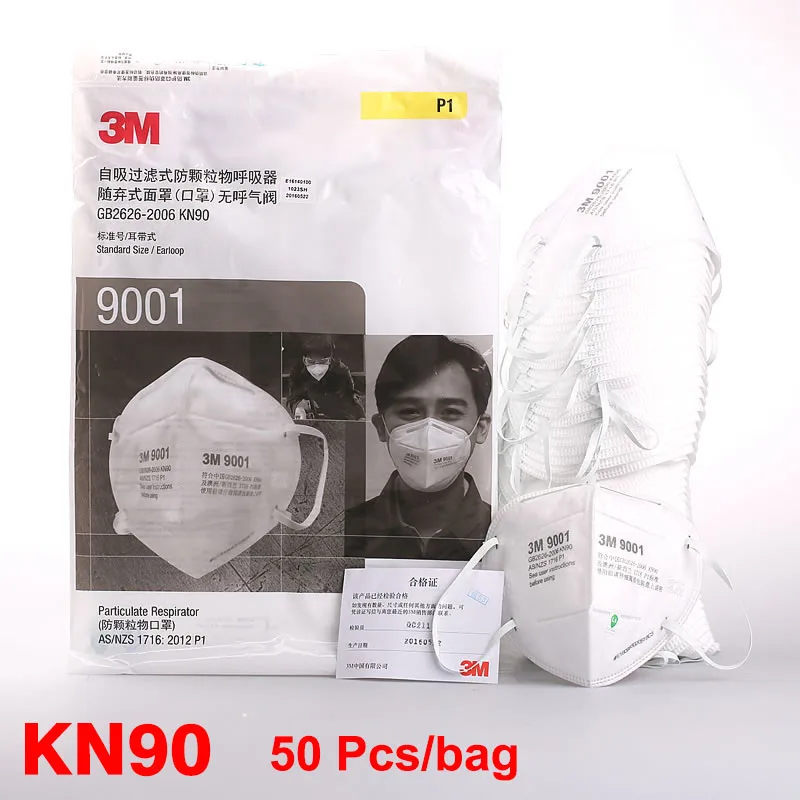 

50pcs/bag 3M 9001 Dust Mask PM2.5 Anti-fog KN90 Safety Face Mask Anti influenza Adult Particulate Respirator Breathing Masks