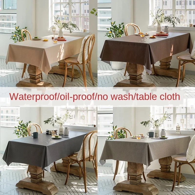 

Solid PVC Tablecloth Waterproof Anti-oil Wash-free Table Cover Anti-hot Dining Table Decoration Hotel Table Cloth Rectangle