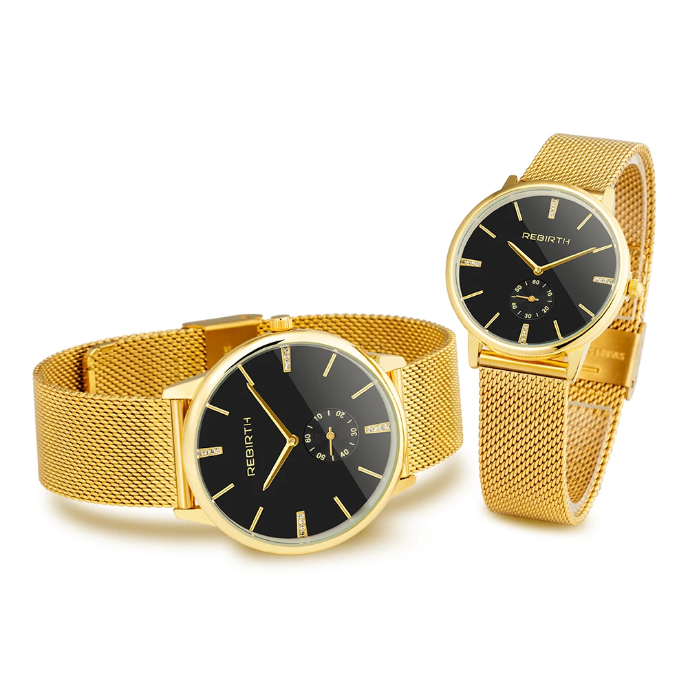 Couple Watches Pair Men And Women Lovers Watches Man Clock Gold Black Quartz Fashion Watch Luxury Rhinestone Bracelet Watch Male