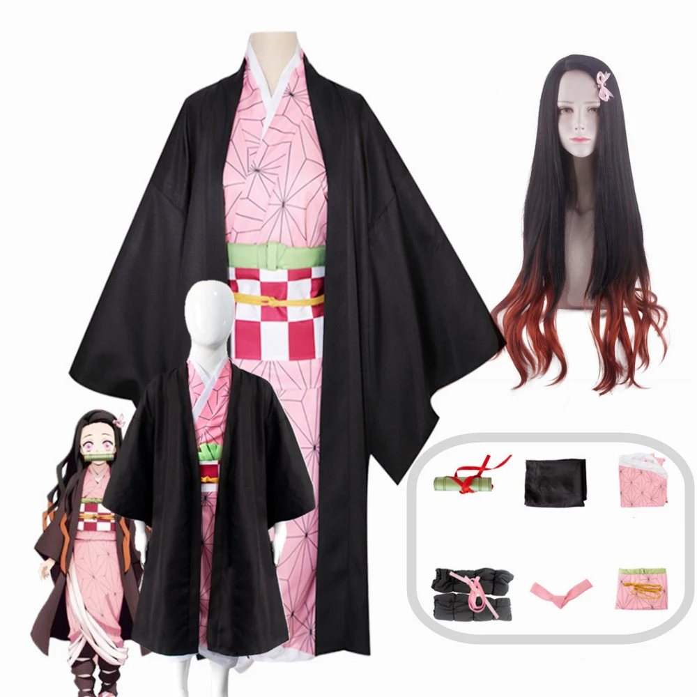 Adult Kids Anime Demon Slayer Kimetsu no Yaiba Kamado Nezuko Kimono Cosplay Costume Clothes work appropriate halloween costumes