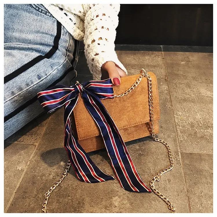 

New Style Bow Silk Scarves Square Sling Bag Fashion Fashion Korean-style Handbag Simple Versatile Mobile Phone Bag