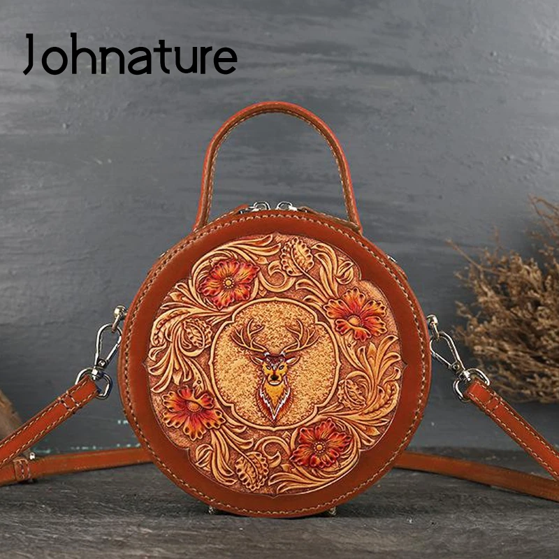 Женская сумочка ручной работы Johnature винтажная сумка из натуральной воловьей кожи